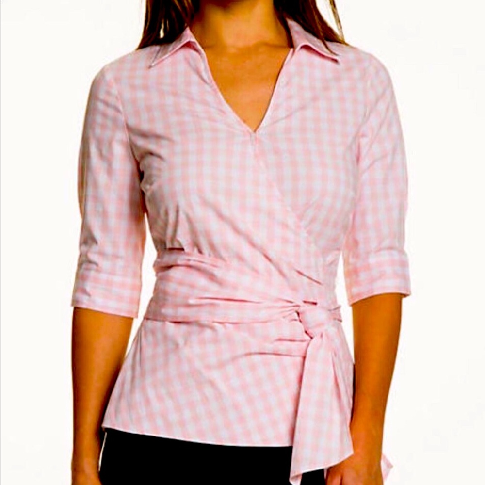 BNWT Le Chateau Gingham Poplin Faux Wrap Blouse